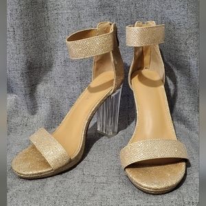 Glamorous ankle strap gold glitter block clear Heeled Sandals